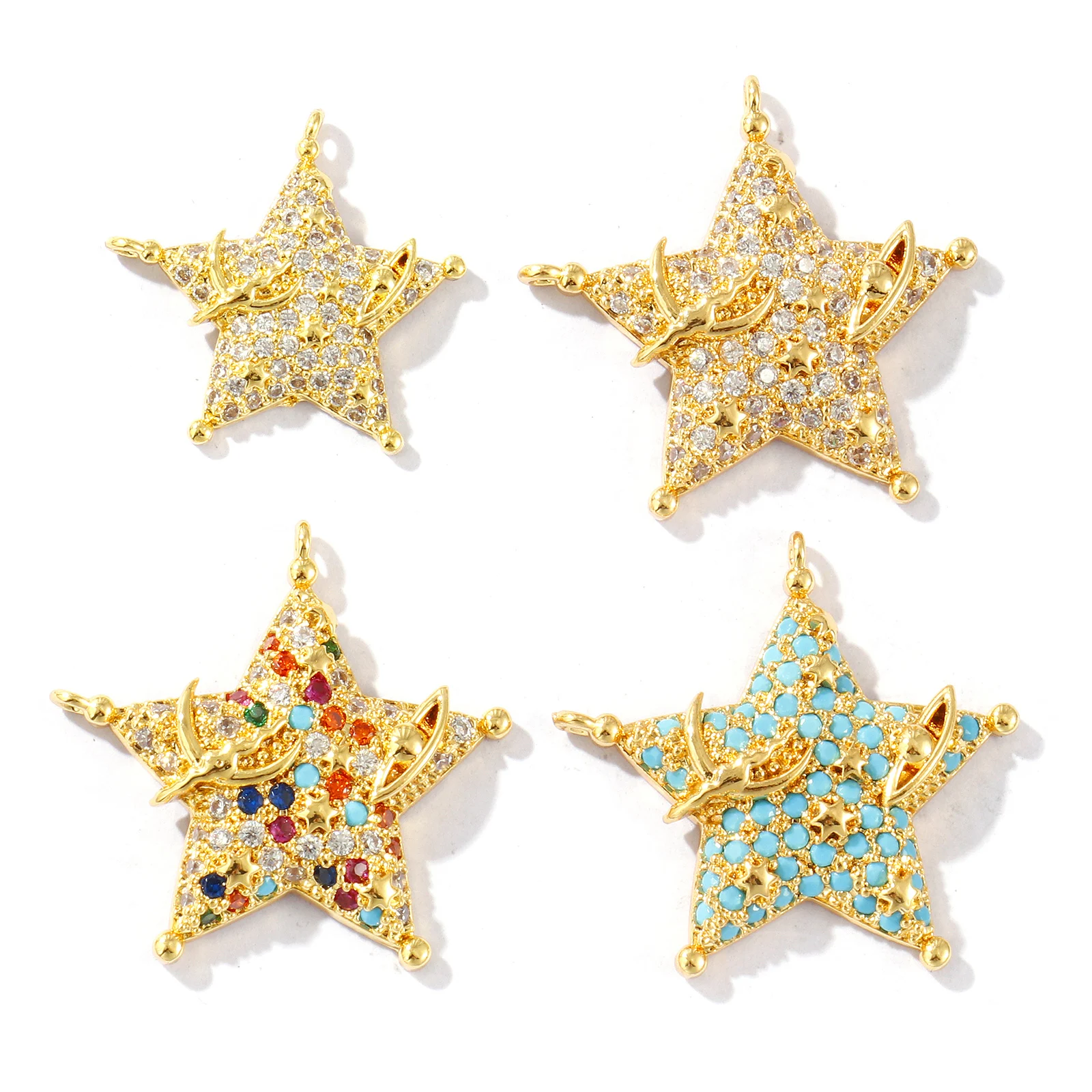 1 Piece Brass & Cubic Zirconia Galaxy Charms 18K Gold Plated Pentagram Star Pendants For DIY Necklace Jewelry Making Findings