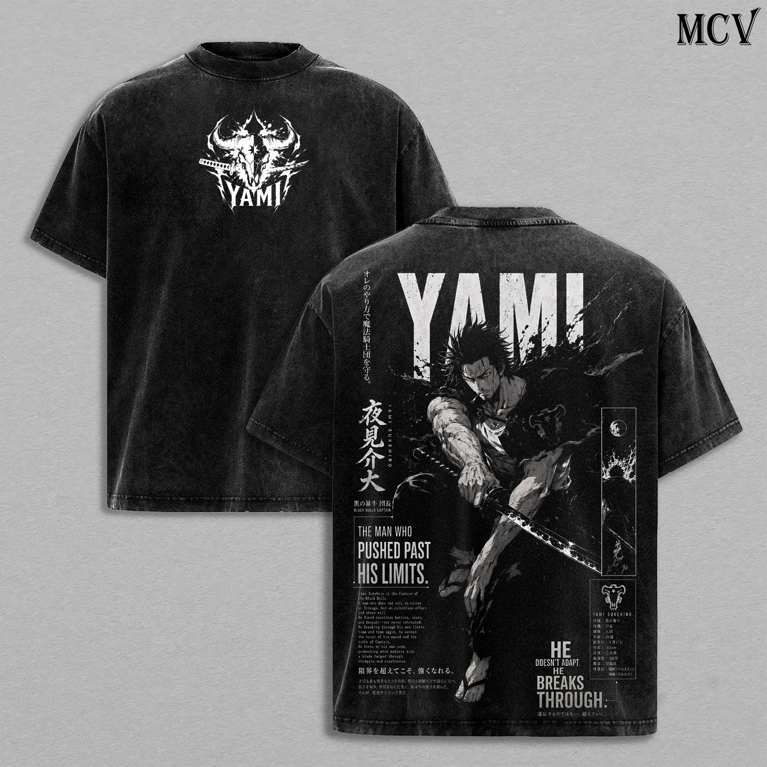 Yami Sukehiro Print T-shirt Black Clover Anime Clothing Men Women Cotton Tshirts Vintage Washed Tee Harajuku Male Loose T Shirt