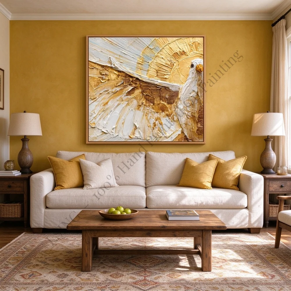 100% Hand Painted Oil Painting Canvas Wall Art Golden City Skyline Reflection Luxury Modern Textured Home Decor Living Room Art