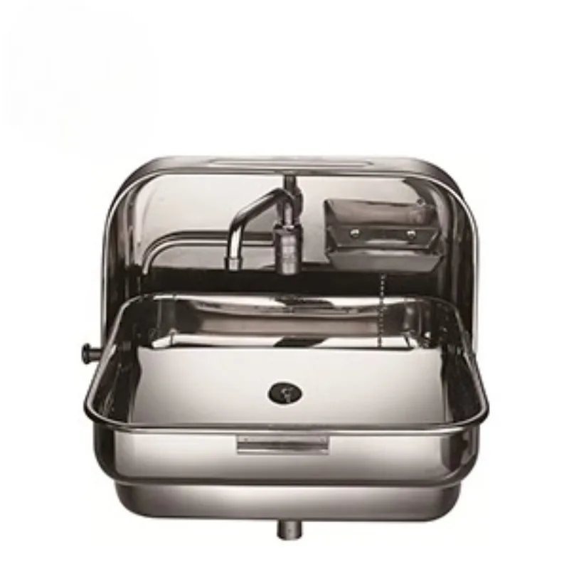 Hand Basin Sink Stainless Steel Folding Sink Combined with Tap for RV Caravan Campervan Yacht Marine Bathroom Washbasin Sink