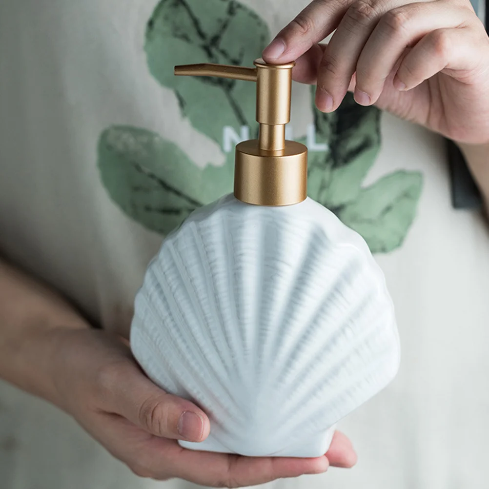 

Shell-Shape Ceramic Pump Bottle Simple Style Bathroom Dispenser Large Capacity Waterproof Reusable Ceramic Pump Bottle