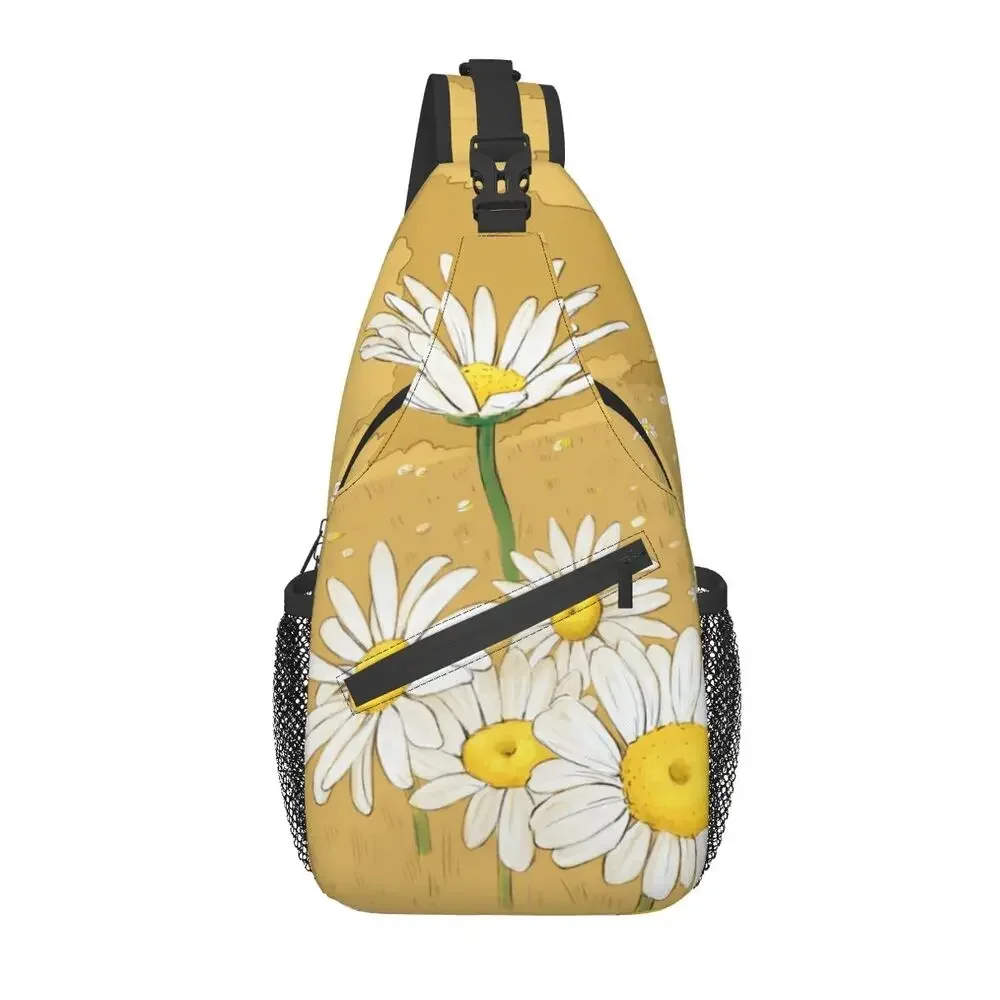 Floral Daisy Sling Chest Bag Customized Flower Crossbody Shoulder Backpack for Men Cycling Camping Daypack