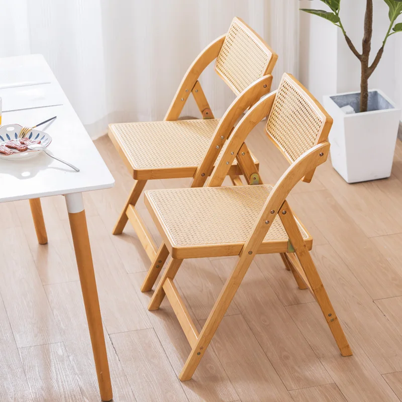 Silla plegable tejida de ratán para exteriores, silla portátil para el almuerzo para adultos, respaldo, silla de ocio de verano, muebles de comedor para el hogar