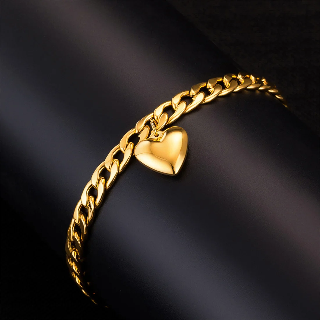 Heart Cuban Link Chain Anklet For Women Gold Silver Color Stainless Steel Foot Leg Ankle Bracelet Punk Summer Beach Jewelry Gift