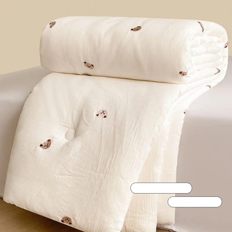 Double-Layer Yarn Soybean Fiber Quilt for Summer Skin-Friendly Lovely Printed Thin Comforter Comfort Quilted Duvet for Home Dorm