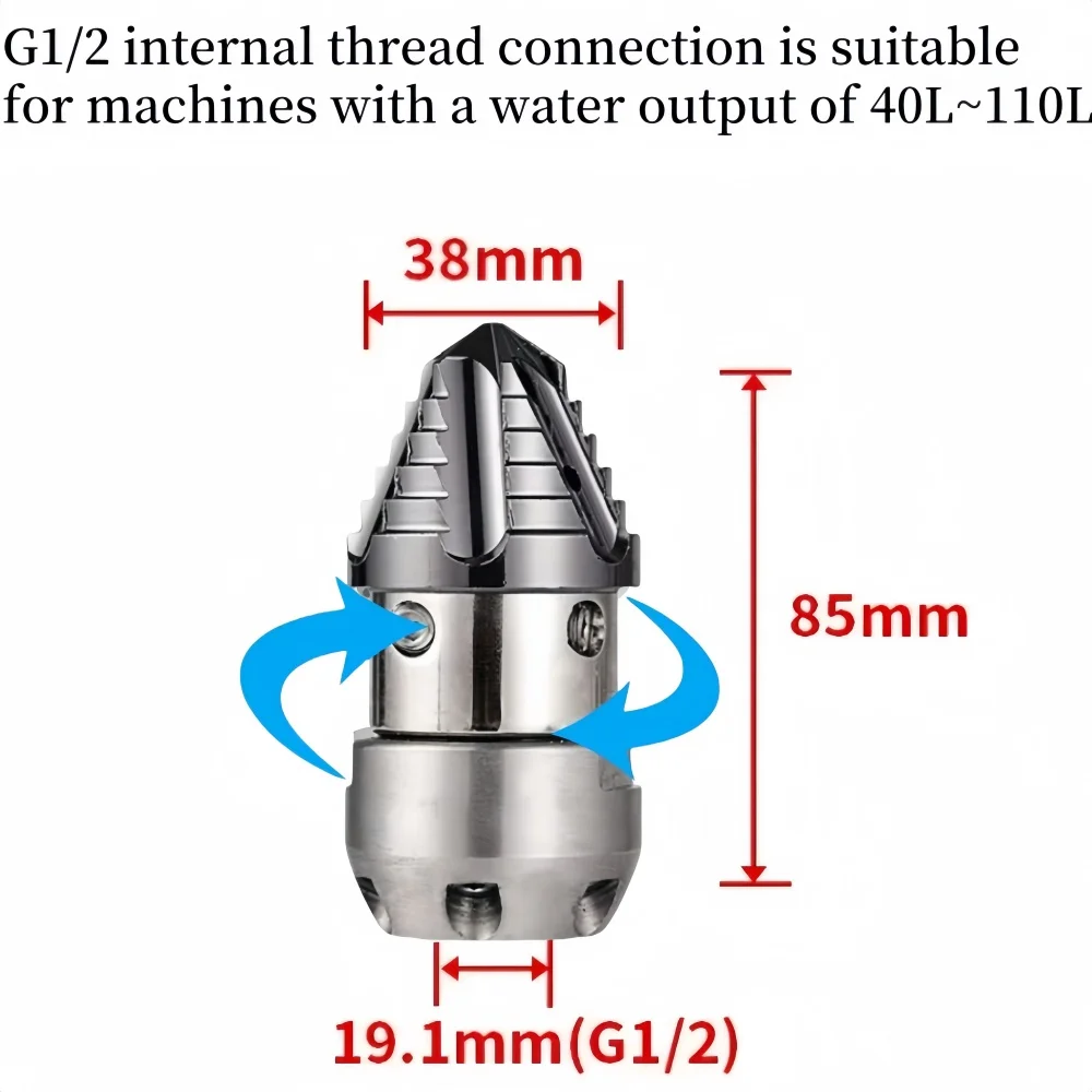 Stainless Steel Sewer Drainage Cleaning Nozzle High Pressure Cleaning Machine Nozzle Pipeline Dredging Tool 1/2 Inch Interface