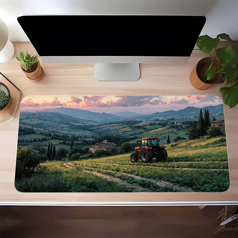 Large Mouse Pad & Desk Mat - Farm Tractor in Farm Landscape with Sunset, Countryside Scenery Desk Mat for Office, Home, Gaming
