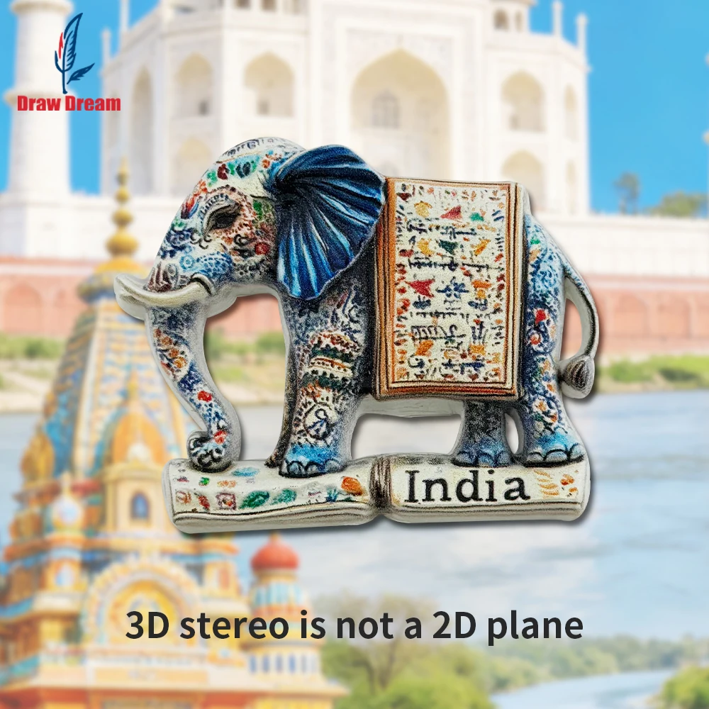 1PC India Sacred Elephant Creative 3D Sticker for Refrigerator, Travel Souvenir, Home Decoration, Elegant Gift