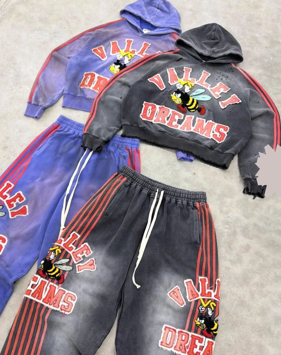 

25ss High Quality Vale Washed Distressed Hoodies Sweatpants Clothes Men Women Winter Autumn Casual Loose VALLEY Pants