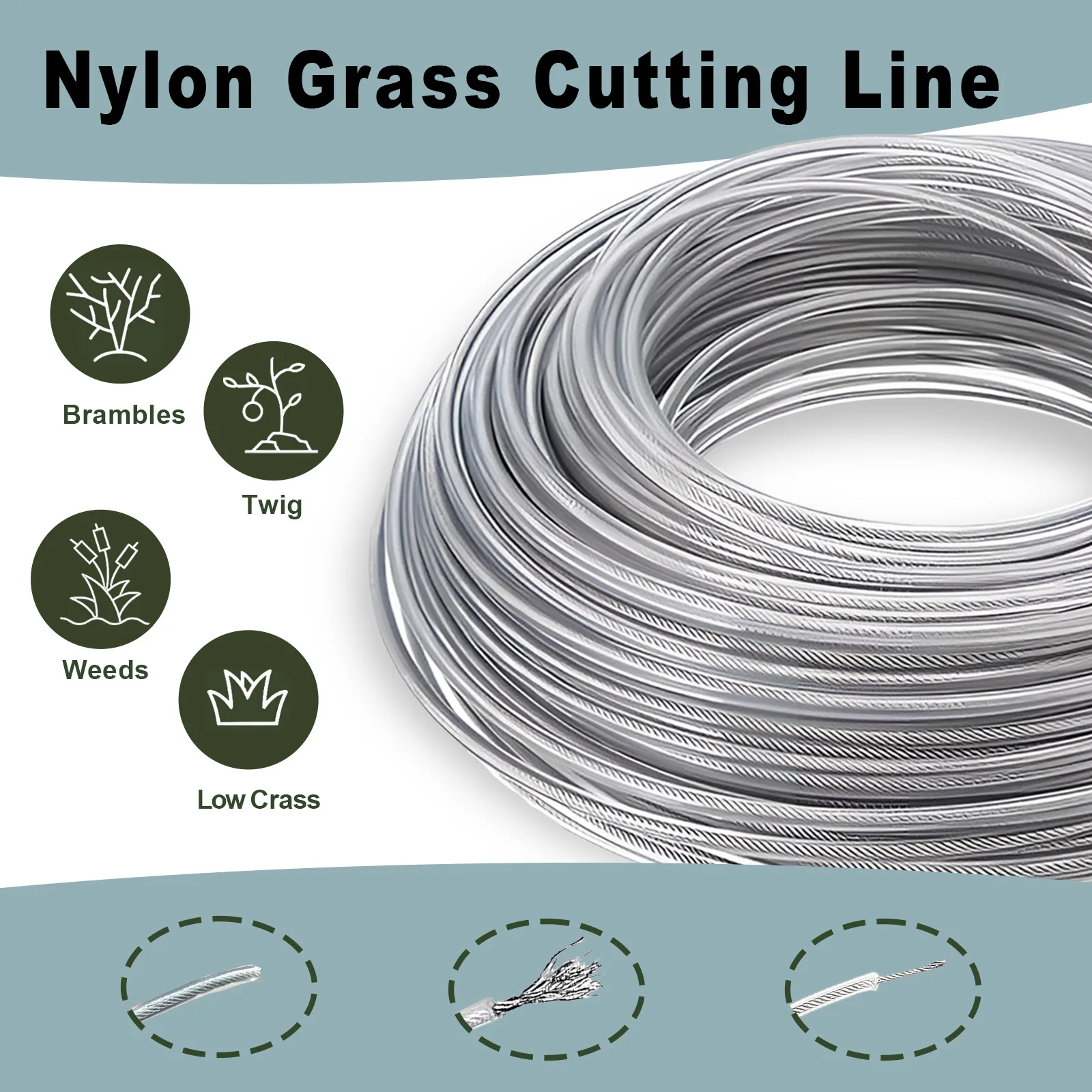 2.0/2.4/2.7/3.0mm Trimmer Acciaio Nylon Filo Corda Cavo Linea Strimmer Decespugliatore Lungo Rotolo Rotondo Erba Filo di Sostituzione Circa 15 m