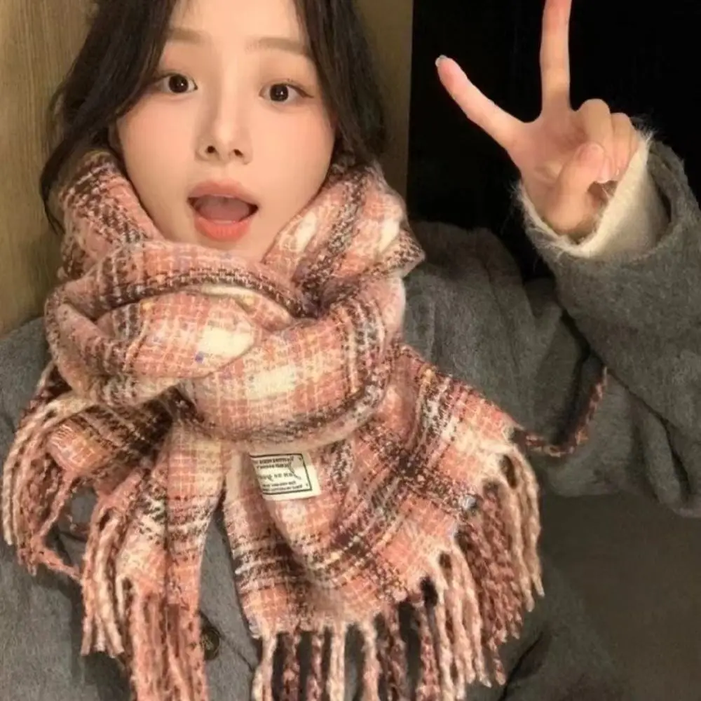 

Thicken Tassel Rainbow Bean Plaid Scarf Plush Wool Scarves Long Shawl Korean Style Scarves Solid Color Cape Wraps Women/Men