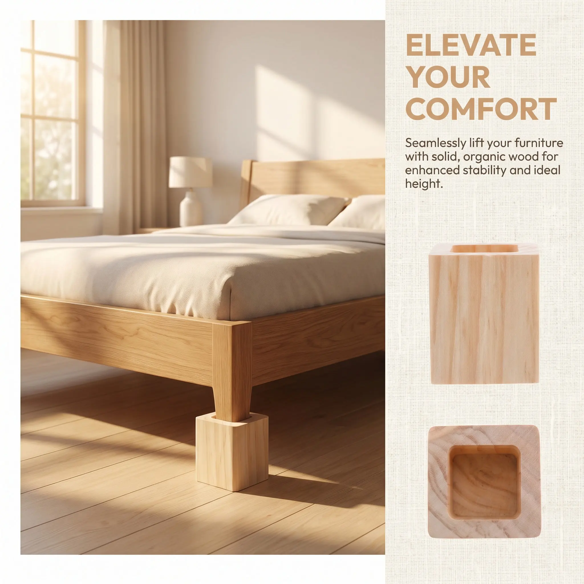 4Pcs Square Wooden Furniture Leg Riser Pads 2In 5Cm Table Height Increasers Bed Leg Extensions Heavy Duty Floor Friendly Table