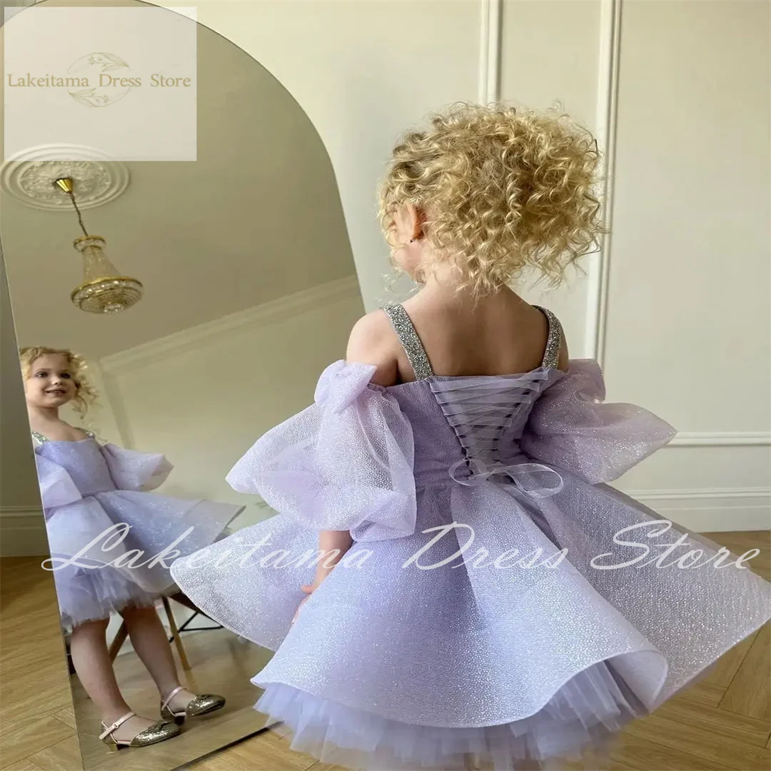 Lovely Lavender Flower Girl Dress Elegant Lilac Rustic Lace Tulle Princess Kids Birthday Gift First Communion Gowns Evening