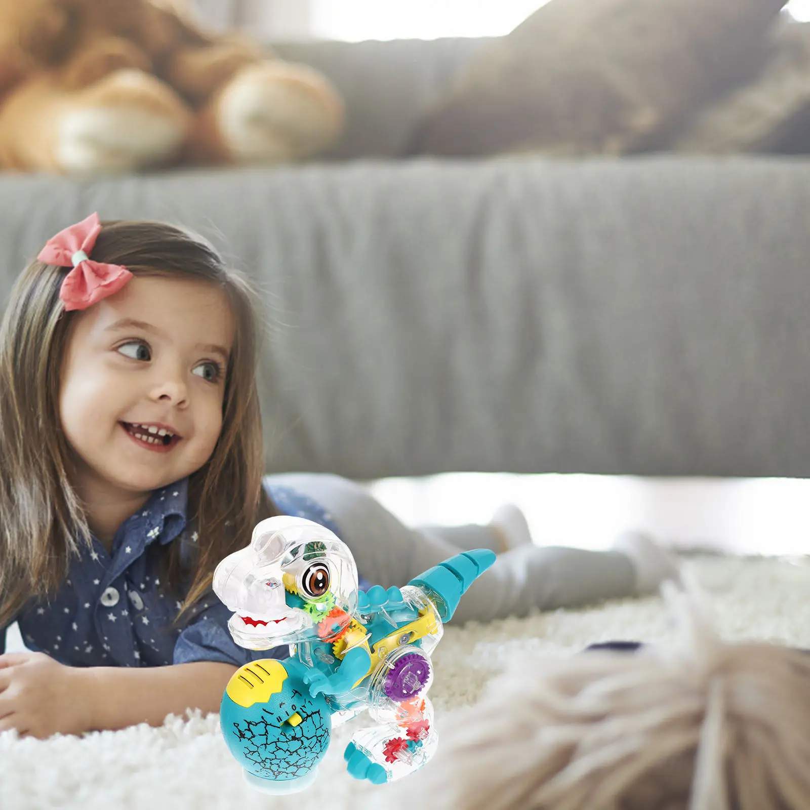 

Электрический прозрачный динозавр с приводом от шестерен, имитирующий ходячего животного, с музыкой и светом, развивающий, познавательный, декоративный подарок