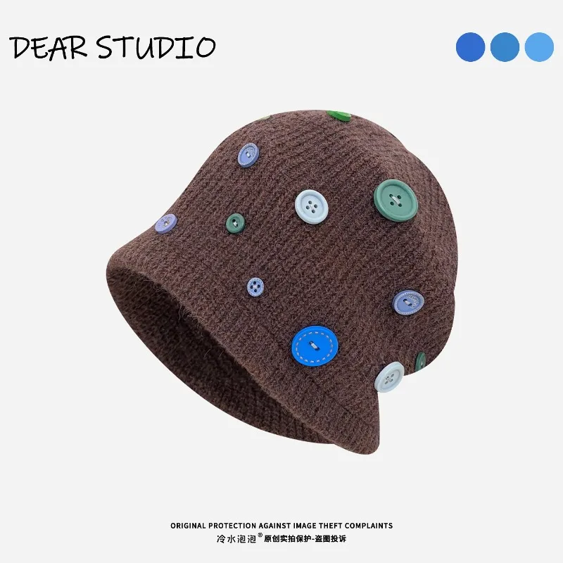 Koreanisches Nischendesign: Bunte Knopf-Strickmützen für Männer und Frauen im Herbst und Winter, warme Ohrenschutz-Kältemütze – Detail 6