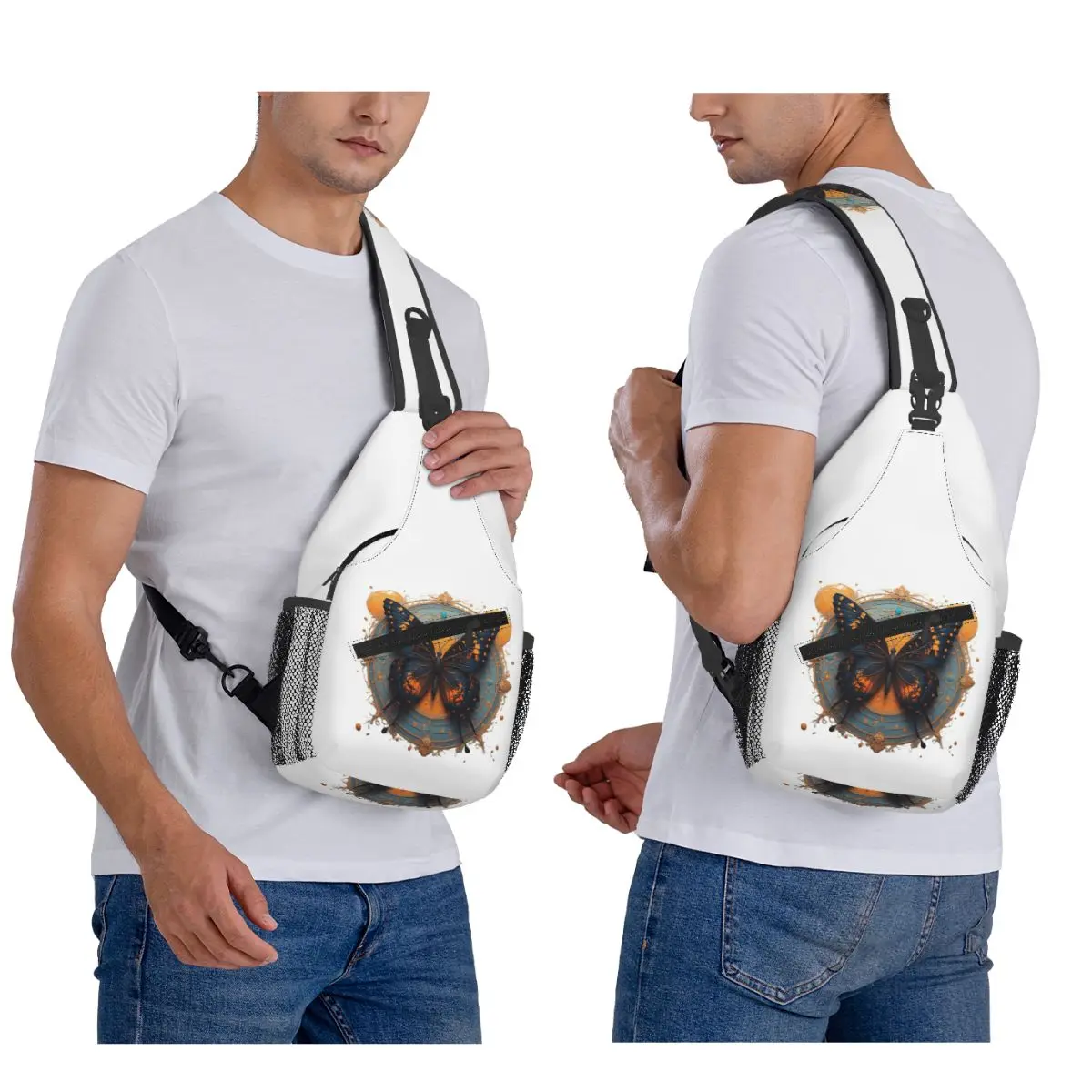 

Majestic Blue And Orange Butterfly Chest Bag Men Sling Crossbody Backpack Chest Bag Travel Hiking Daypack Shoulder Bag