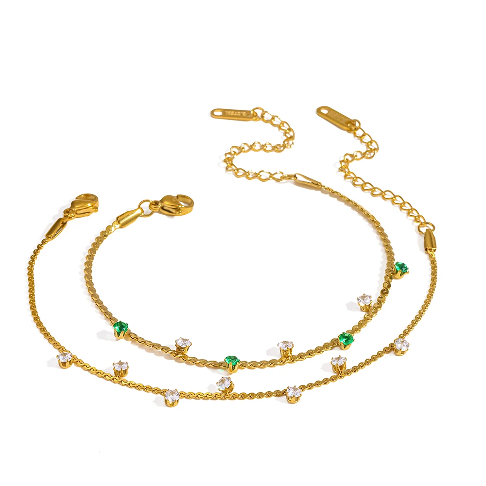 18K vergoldetes Edelstahl-Armband mit Zirkonia-Ketten, modischer, wasserdichter, schicker Schmuck – Detail 1
