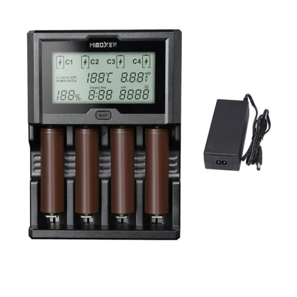 

Miboxer 8 Slots 4 Slots Battery Charger 18650 LCD Display 1.5A for Li-ion LiFePO4 Ni-MH Ni-Cd AA 21700 20700 26650 18350 17670