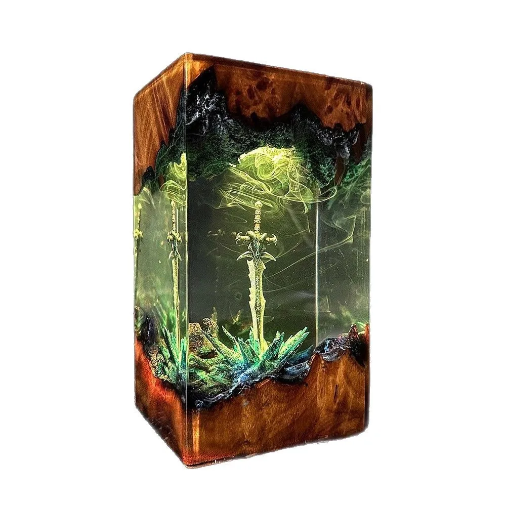 2026 Game Style Epoxy Resin Wood Art Lamp Mythical Sword Model Soft Lighting Bedroom Desktop Craft Ornament