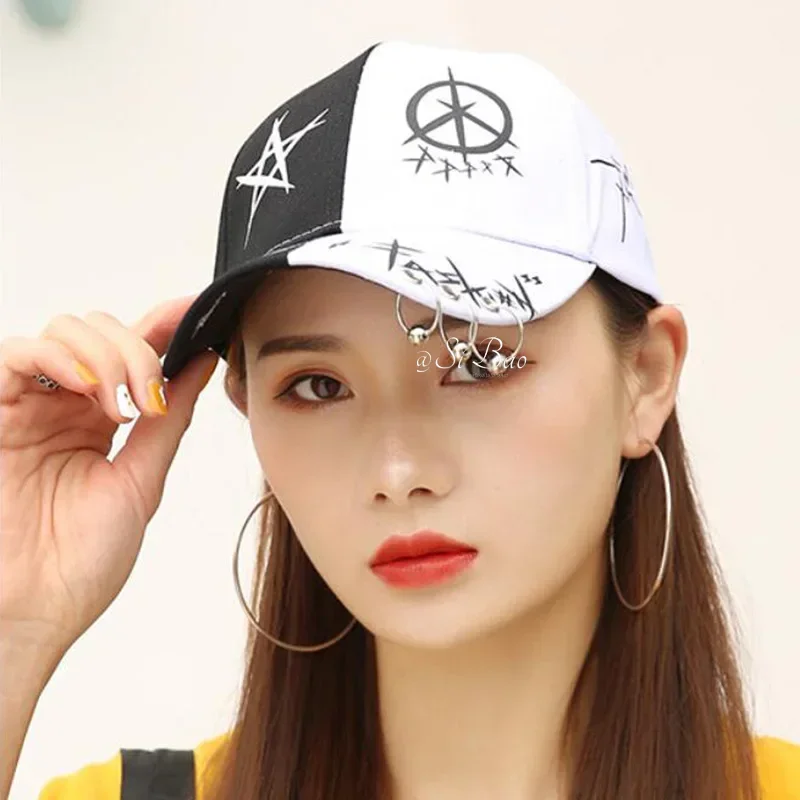 Baseball Cap Young Men and Women Spring Summer Sun Hat Cap and White Color Hip Hop Matching Pentagram Graffiti Baseball Caps