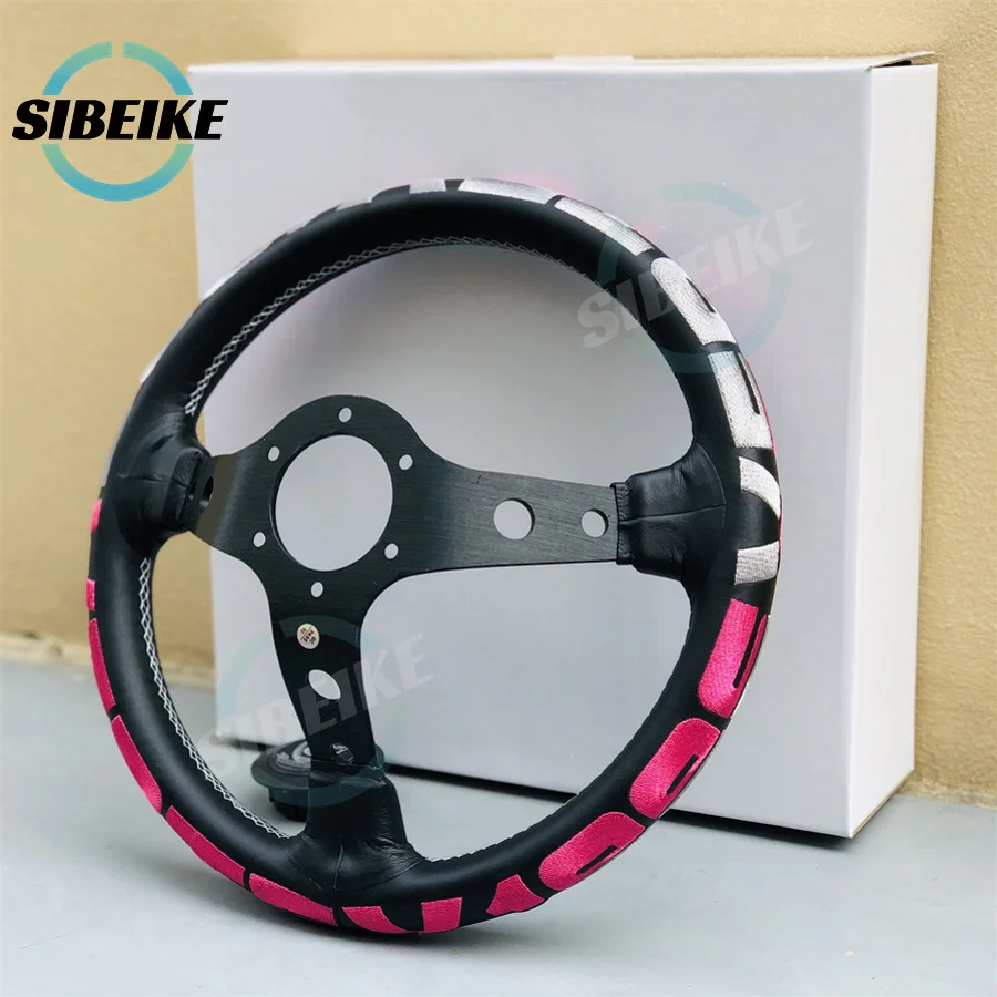 JDM 13inch Vertex 1996 Leather Steering Wheel Pink Red Green Deep Dish Drifting Sports Steering Wheel