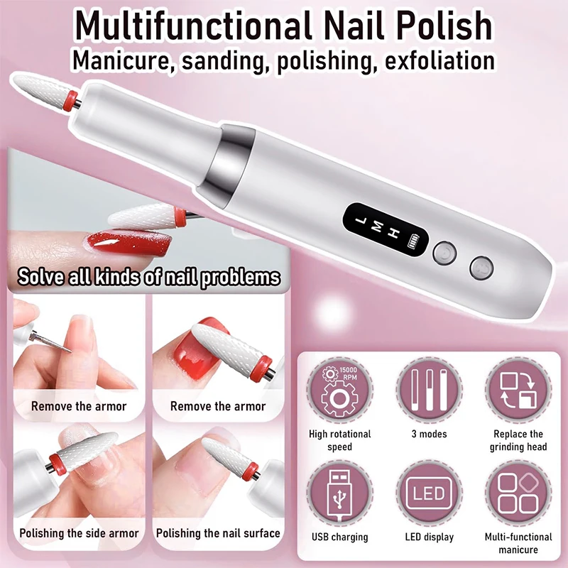 Electric Nail Polisher Drill Bits Professional Grinding Sanding File Pen Manicure Polishing Dead Skin Removal Art Machine Care
