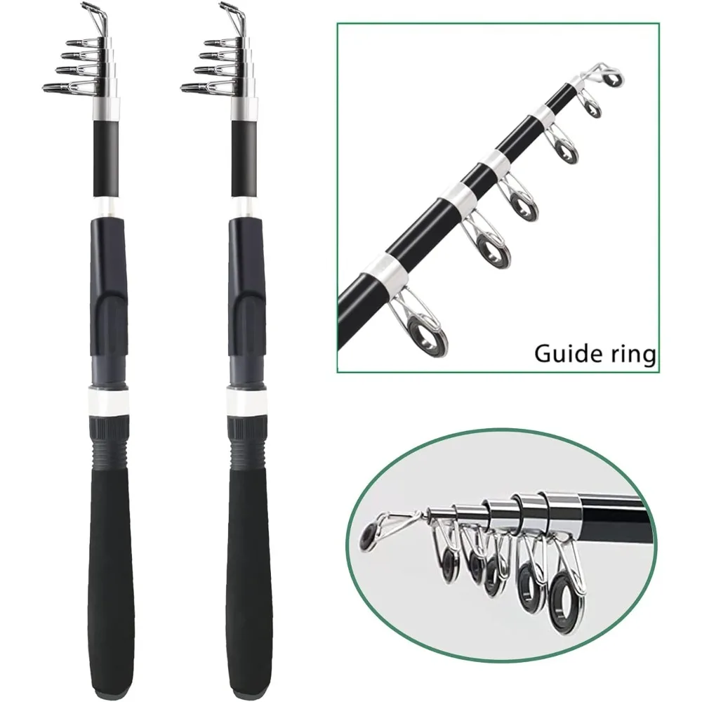 Fishing Pole Combo Set,2.1m/6.89ft 2PCS Collapsible Rods 2PCS Spinning Reels Lures Set Carrier Bag Carbon