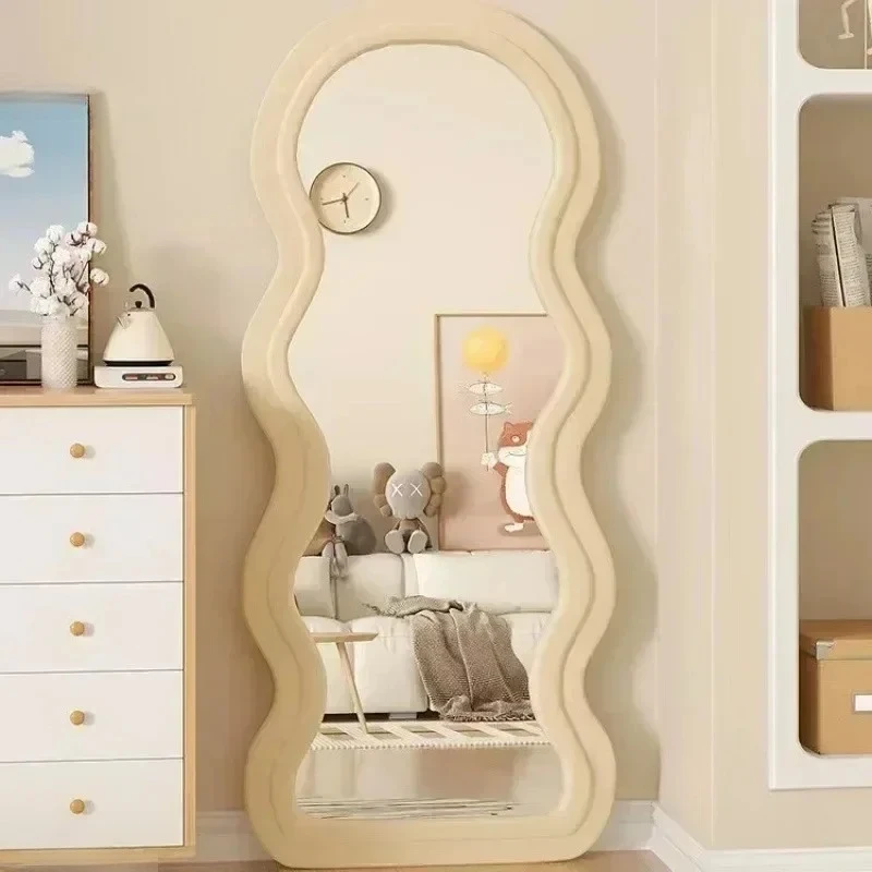 Nordic Full Body Mirror Creative Home Decor Clothing Store Fitting Dressing Ins Floor Mirror Cream Wave-shaped Mirrors