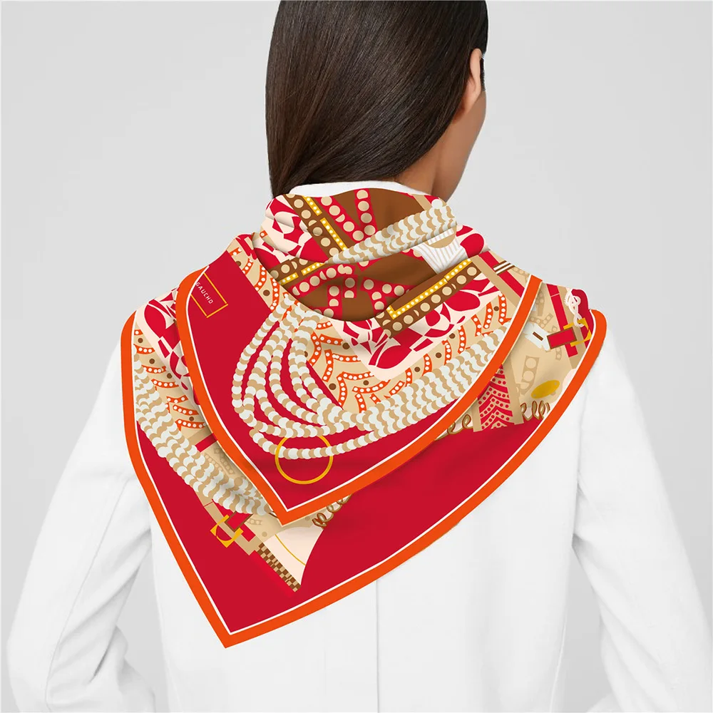 90cm Gorgeous Saddle Twill Silk Scarf Shawl Brand Square Scarf Women Design Hijab Luxury Bandana Neckerchief Head Scarf For Lady