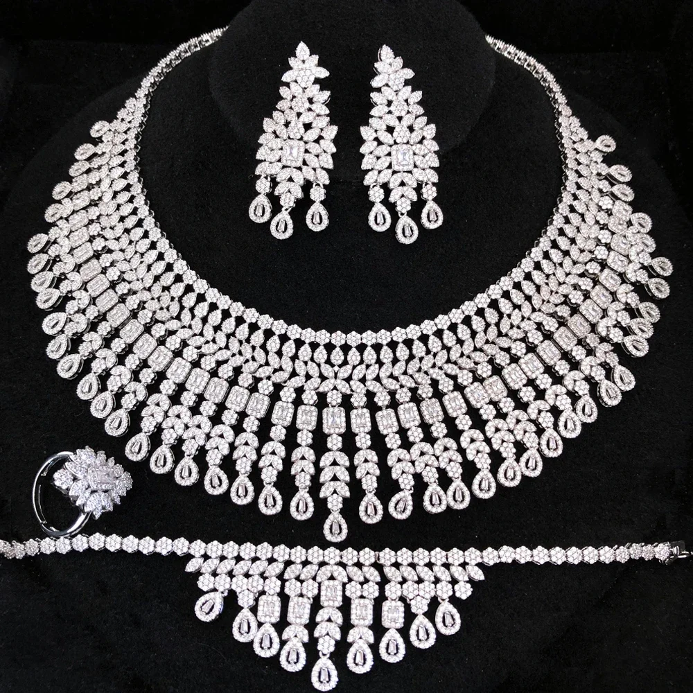 

Kellybola Original Luxury Necklace Bangle Earrings Ring Jewelry Sets For Women Wedding Russia Dubai Bridal Party Jewelry Sets