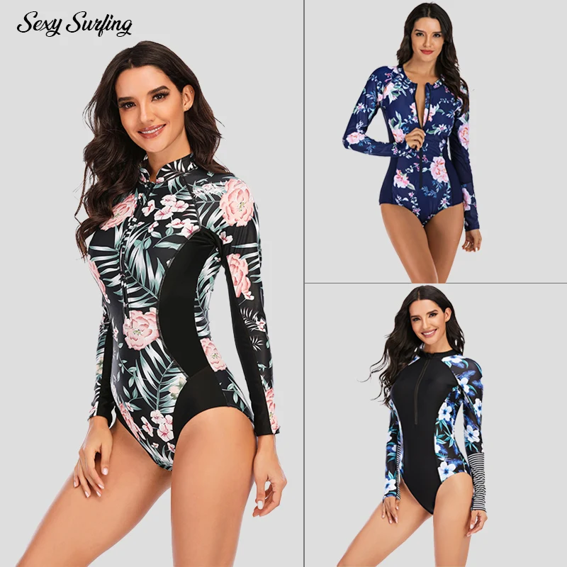 S-2Xl Uv Proof Lycra Women's One-piece Long Sleeve Surfing Suit Sunscreen Women's Swimsuit Sexy Bikini Diving Suit Sexy Swimsui