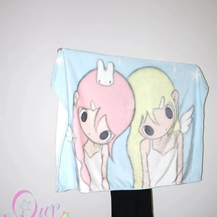 Y2k Subculture Style Blanket Angel Bunny Girl Blanket Spring and Autumn Sofa Cover Blanket Printing 100*150cm Shawl