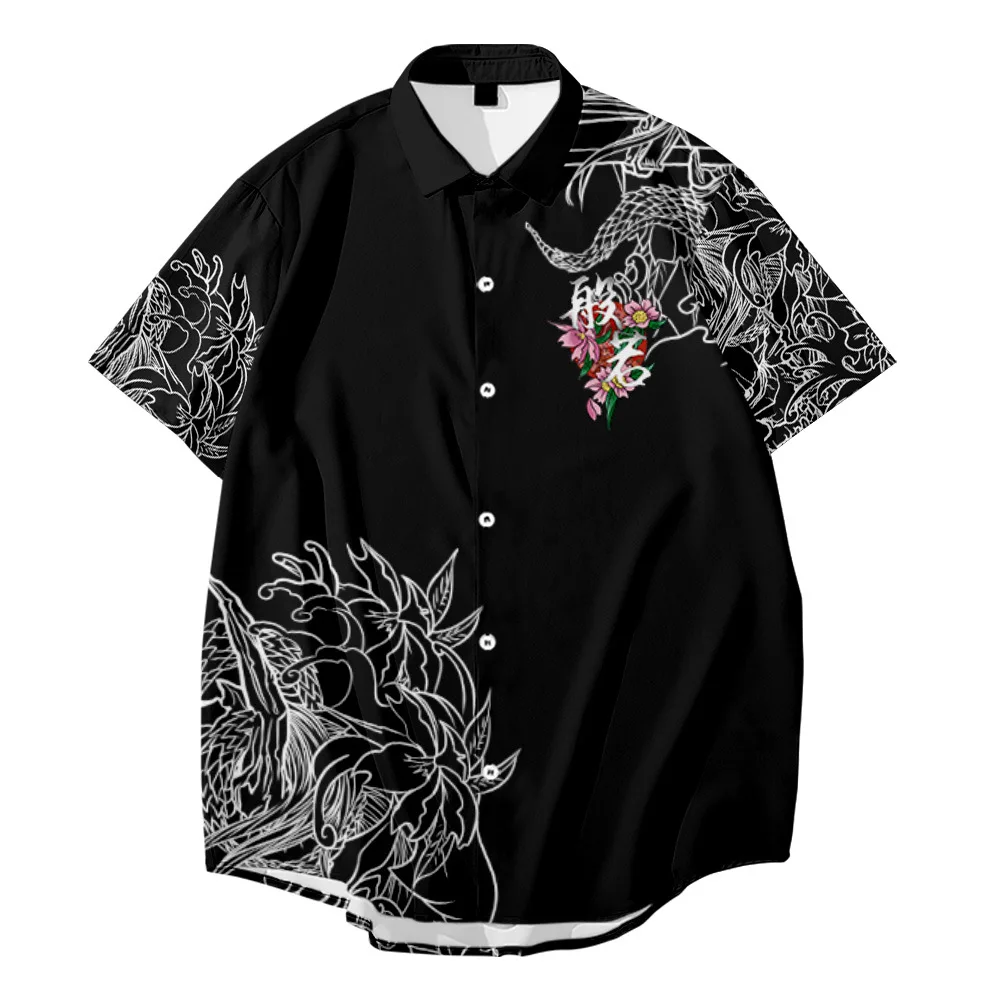 Camisa con estampado de demonio de estilo japonés para hombre, camisa hawaiana de manga corta a la moda, estilo Anime Harajuku, ropa de gran tamaño,