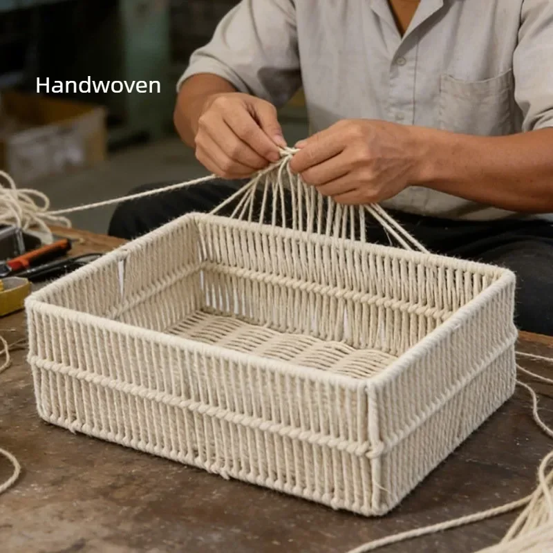 Handwoven Cotton Thread Storage Basket Bedroom Socks Organizational Box Kitchen Sundry Storage Baskets Child Toy Organizer Case