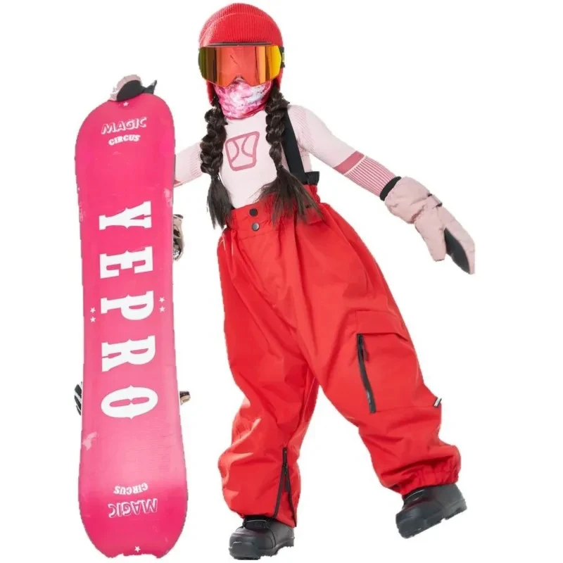 Children's Fleece-Lined Ski Pants Loose Fit Bottom-Enlarged -Boys And Girls Outdoor Skiing Single & Double Board Equipment