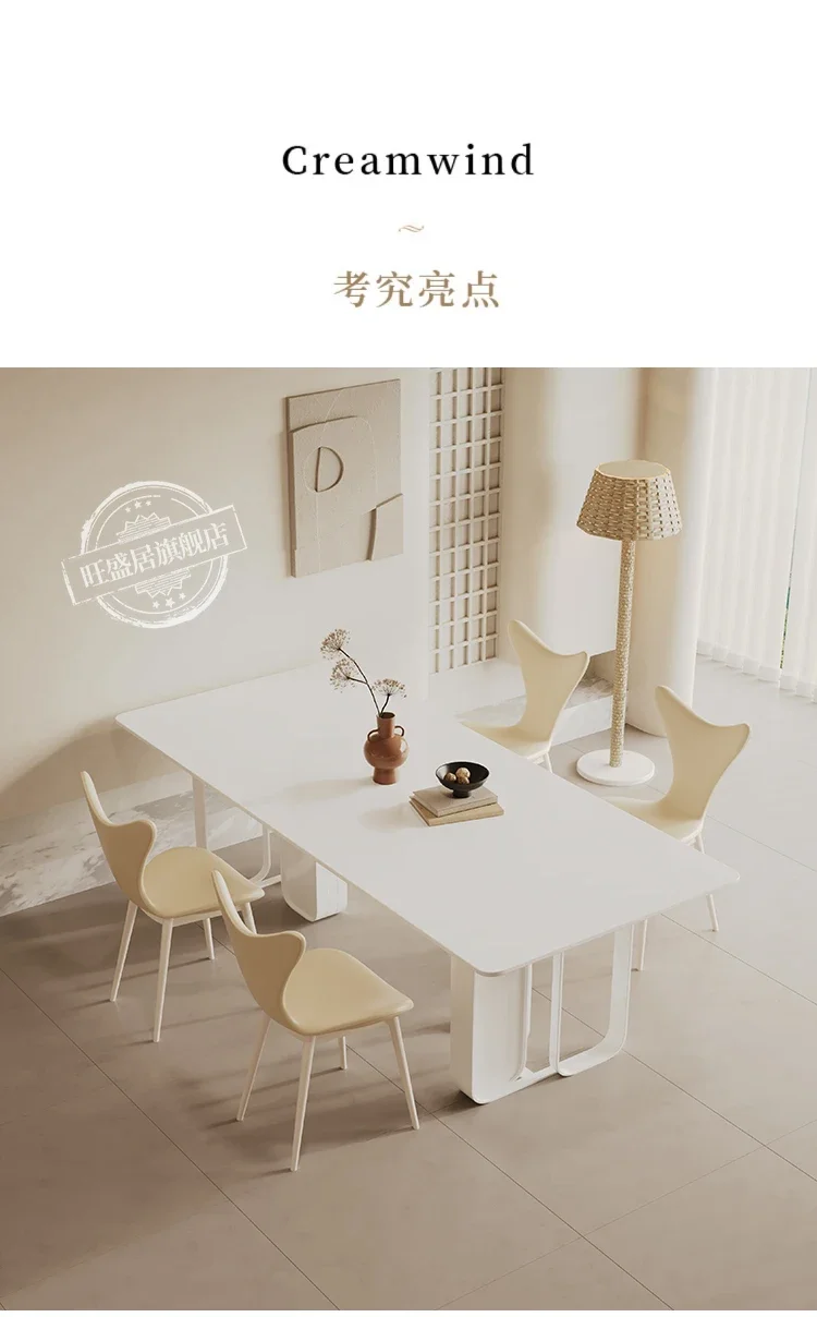 Cream Style Dining Tables and Chairs Set Simple Modern Small Apartment Pure White Rectangular Home Dining Table