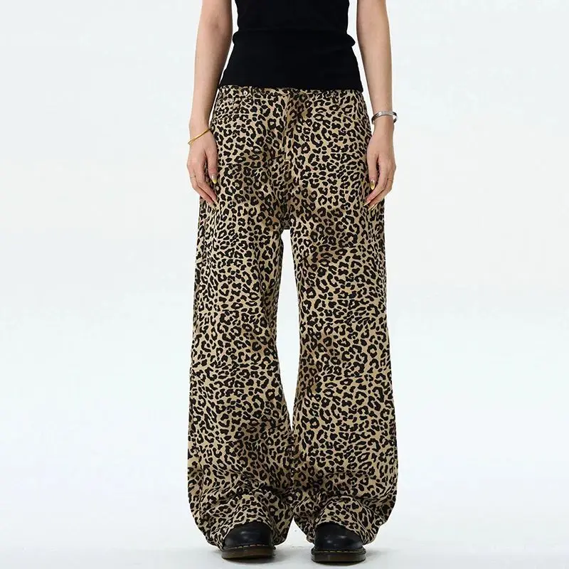 IEFB Herenjeans met luipaardprint Amerikaans vintage design Cleanfit Sle Niet-zinkbaar Neutraal Polyde Stof Dstring Opening