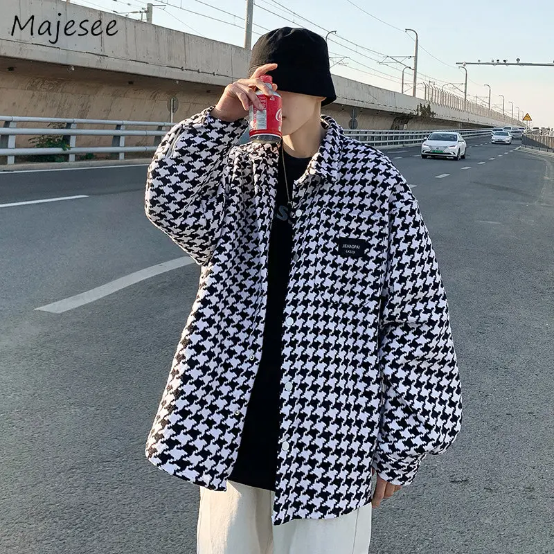 

Houndstooth Jackets Men New Spring Fashion Vintage Casual Loose Students Couple Panelled Coats Outwear Design Handsome Clothing