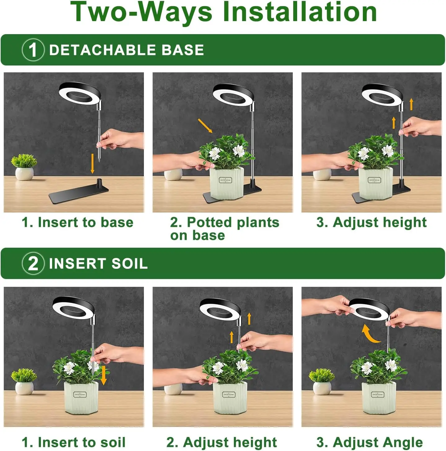 Full Spectrum Indoor Plant Grow Light with Timer, Height Adjustable, 3 Modes & 10 Brightness Levels
