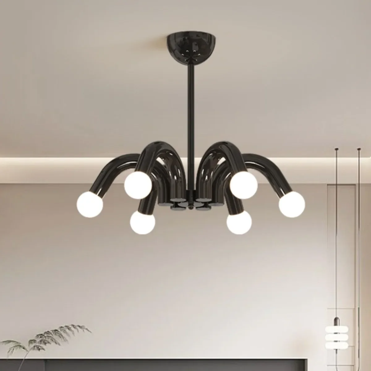 

2025 Modern Black Beige Blue Pink Metal Chandelier Led U-tube Lamp For Princess Room Living Room Art Deco Lighting