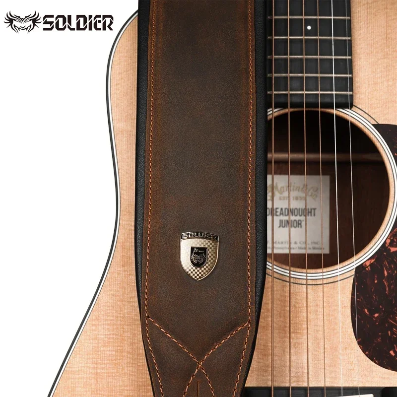 

Soldier Guitar Strap Cowhide Leather Material Thicken Pad Cushion Belt for Acoustic Electric Guitar Bass Guitar Player