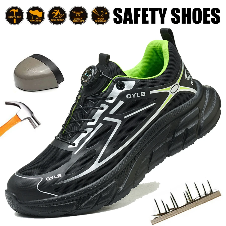 New Fashion Rotating Button Safety Shoes Men Steel Toe Sneaker Air Cushion Work Shoes Man Puncture Proof Work  Protective Shoes