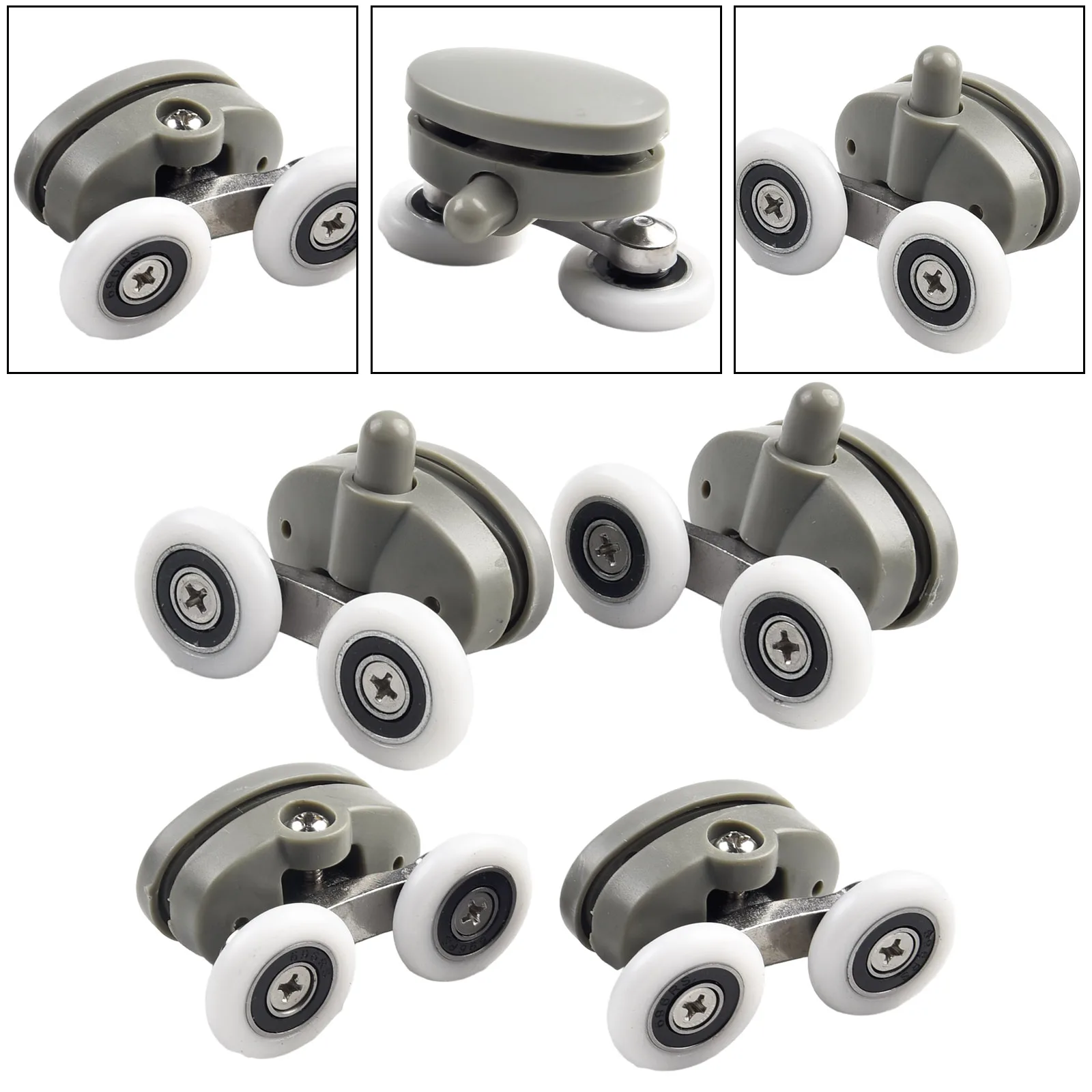 Wheels Top & Bottom Rollers Replace Parts Replacement Set Shower Door Twin 19/23/25/27mm 4pcs Adjustable Bathroom