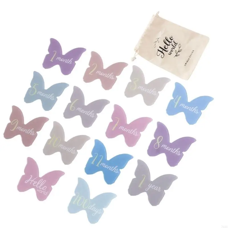 

76HF Baby Landmark Cards Set of 14pcs Acrylic Butterfly/Cloud Designed Photo Props for Newborn Monthly Growth Moment
