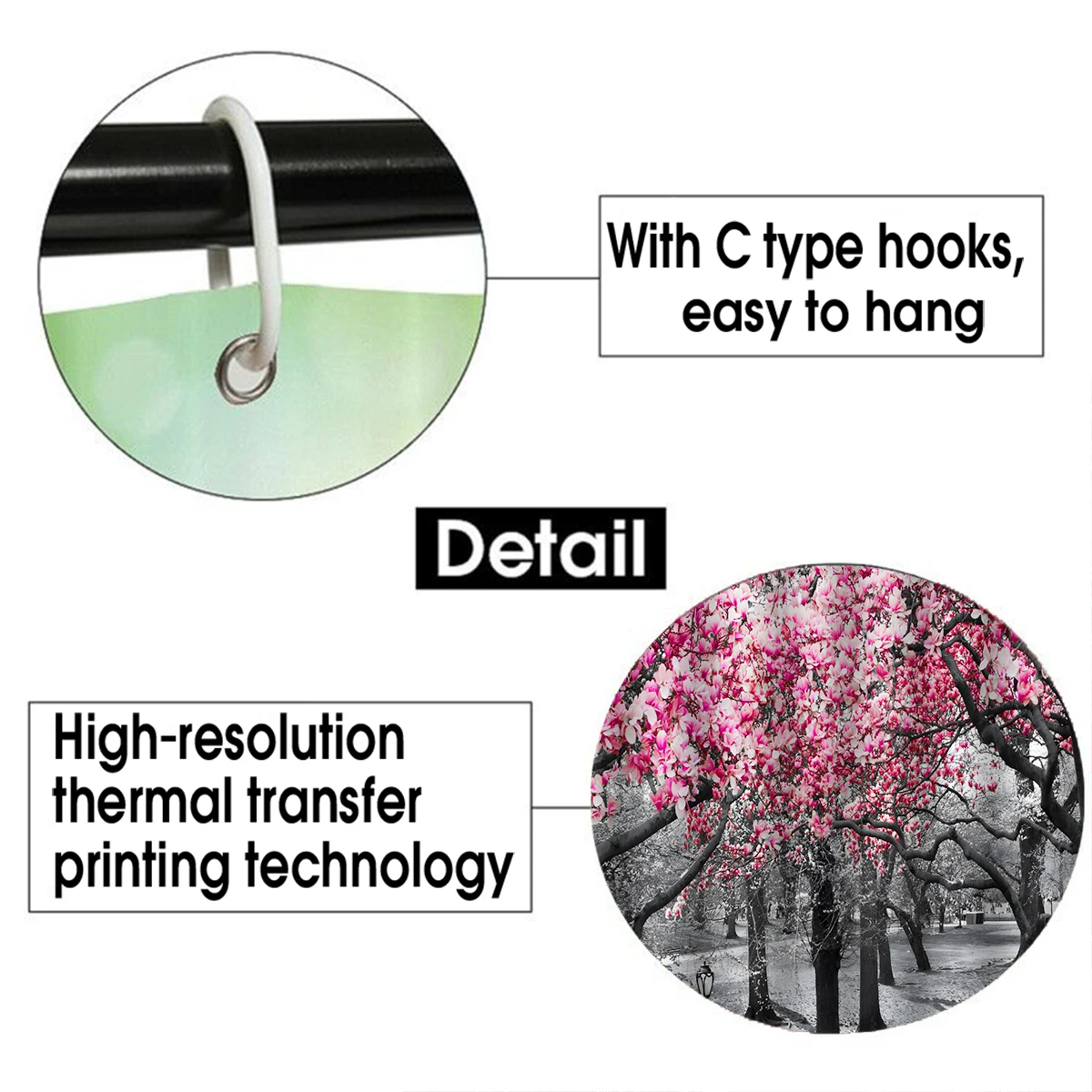 1/4 piece cherry blossom simple pattern waterproof shower curtain or waterproof anti-slip shower curtain set, free 12 hooks