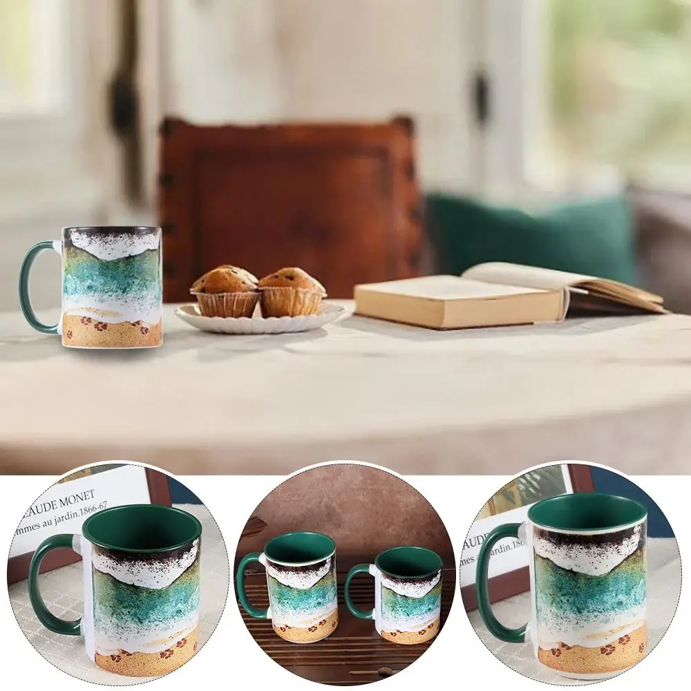 Simple Ceramic Ocean Shoreline Coffee Mug Paw Print 3D Waves Beach Mug Tea Cup Coffee Supplies