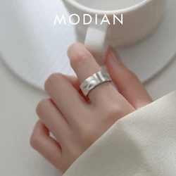 Modian 100% 925 Sterling Silver Irregular Wave Matte Elegant Free Size Female Finger Ring For Women Adjustable Fine Jewelry Gift