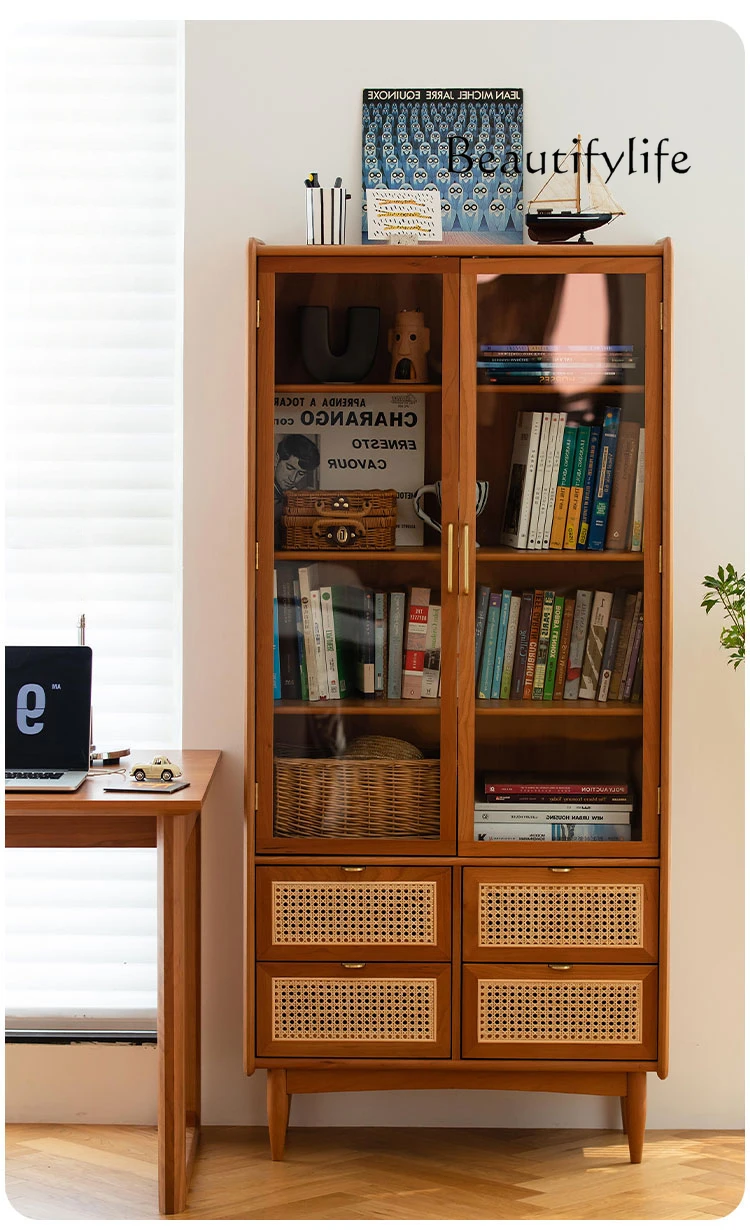 Nordic Antique Style Solid Wood Bookcase Household Minimalist Display Cabinet