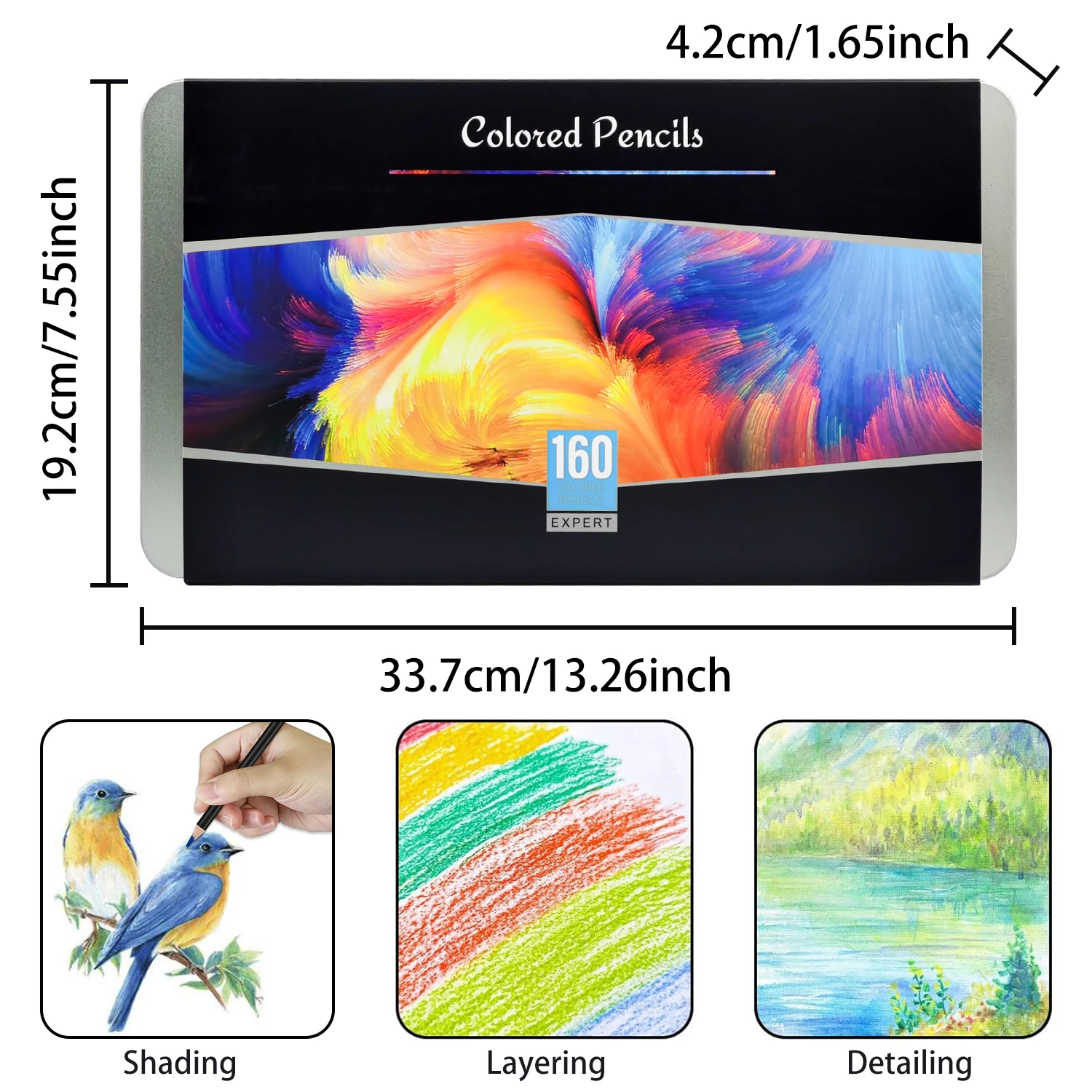 Conjunto de lápis de cor de artista 160, lápis de desenho de arte numerado profissional de núcleo macio para esboçar sombreamento mistura artesanato, lata