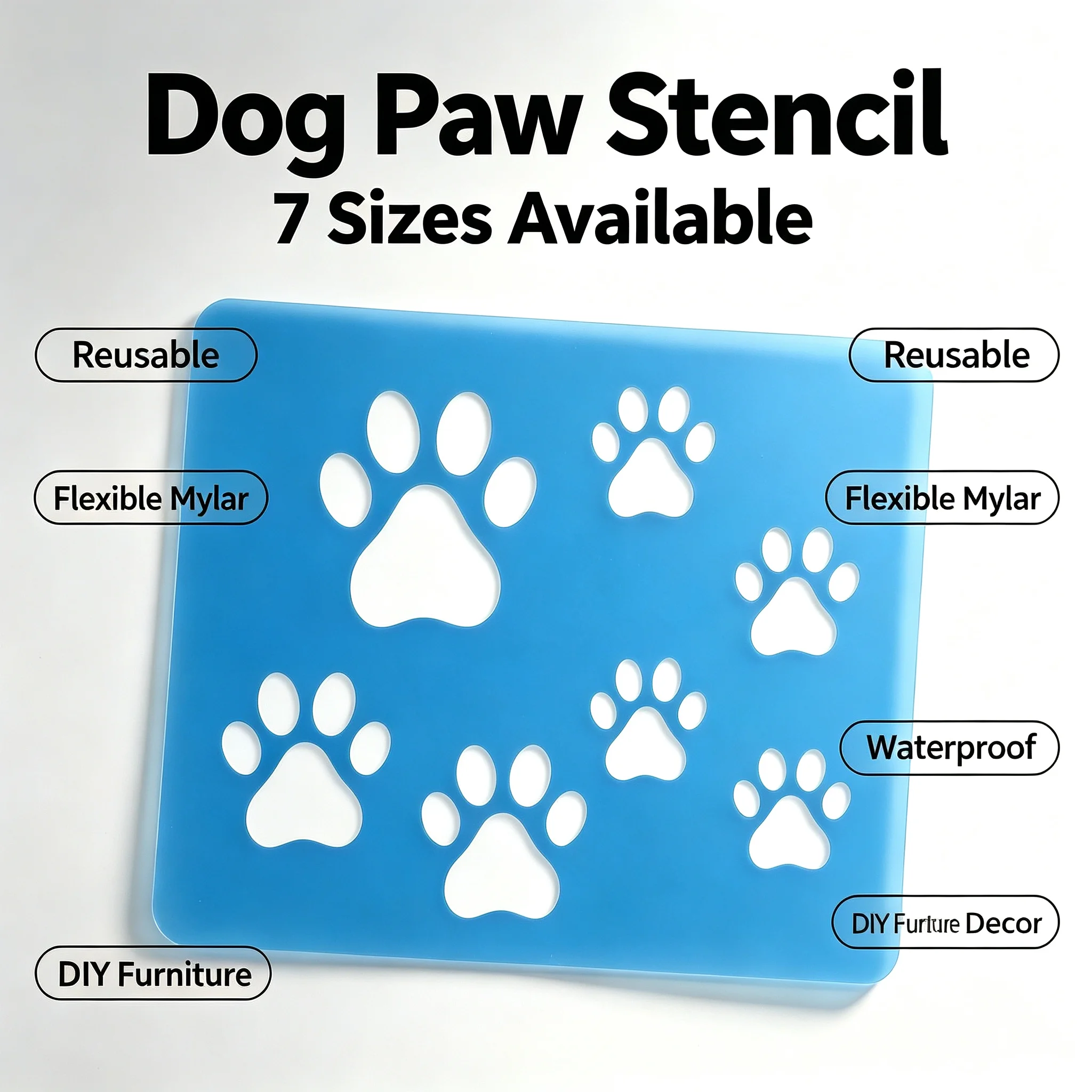 1 Set of 2 Dog Paw Stencils Two Counts Dog Paw Cat Paw Print Stencils Sheet Template, Various Paw Print Sizes,